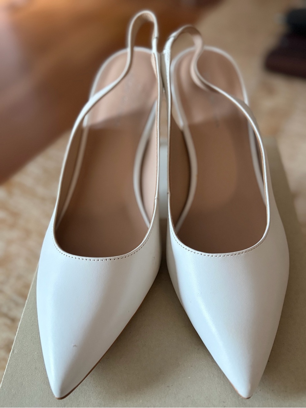 Stuart Weitzman White Pointed Slingback Heels
